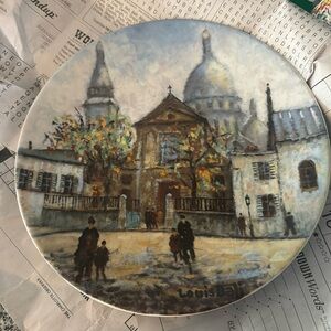 Limoges Ceramic Plate with Blue and Brown Tones